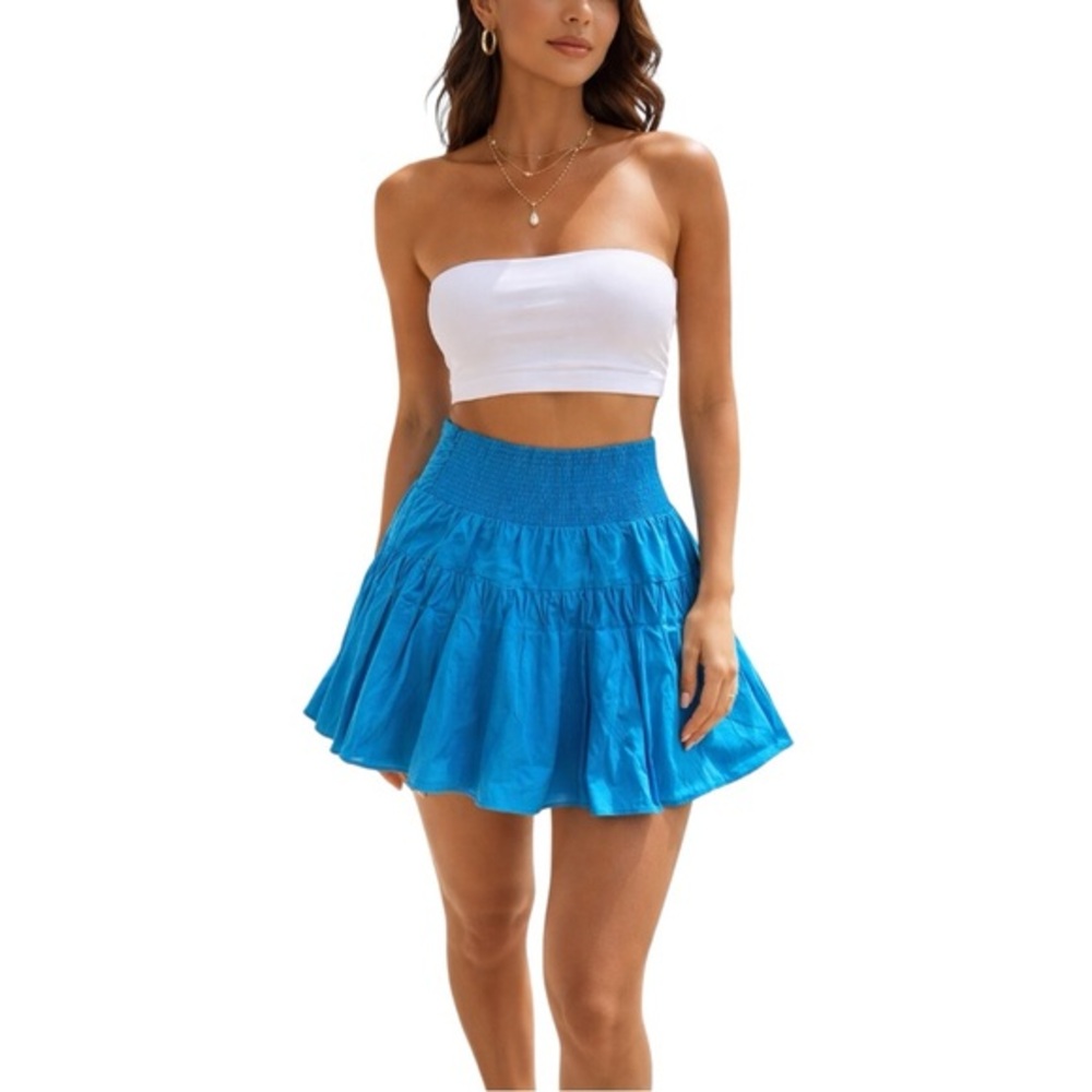 Ramy Brook Kimmy Mini Skirt Lake Blue XS NWT Smocked Tiered Resort Flowy Luxury
